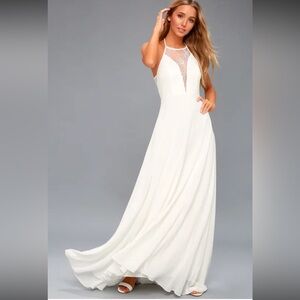 NWT Lulus Adella Lace Detail Maxi / Wedding Dress